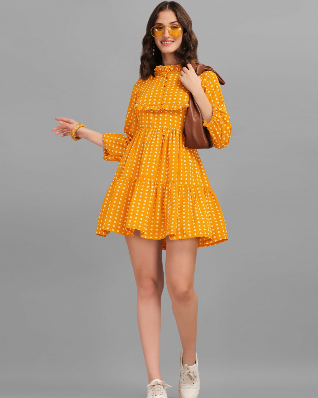 High neck mustard dress best sale