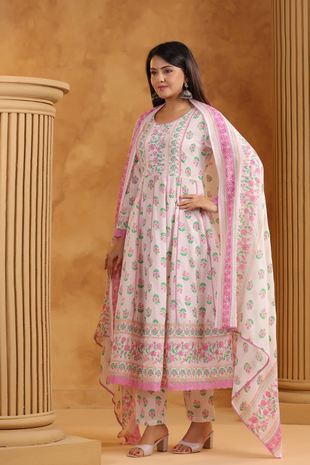 Israt Pink Cotton Anarkali Suit Set