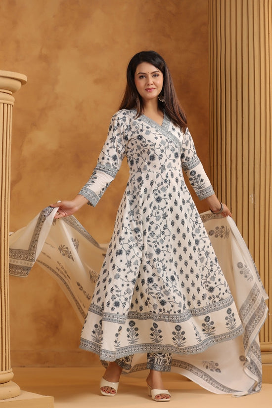 Ryza Grey Cotton Anarkali Suit Set