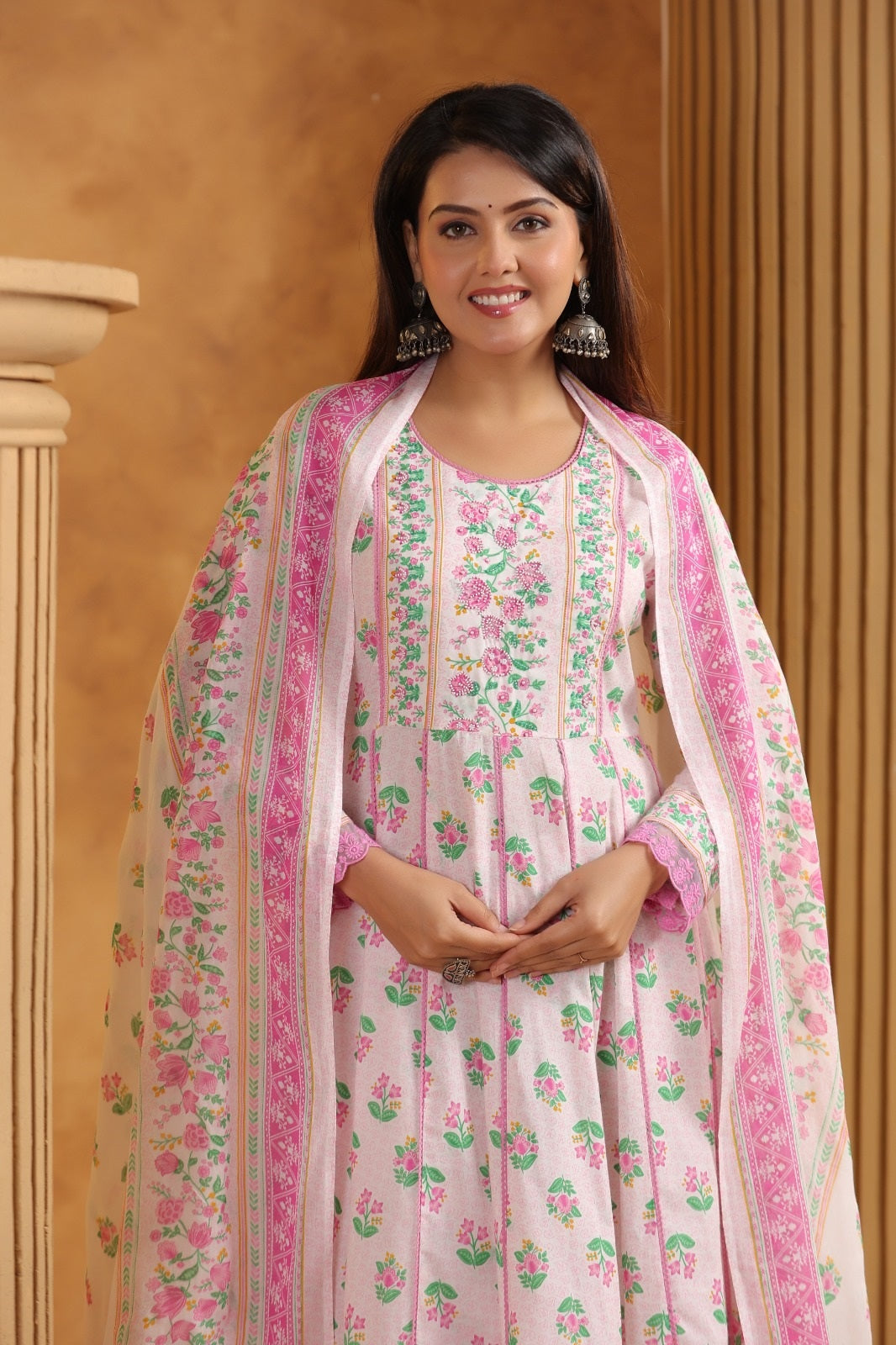 Israt Pink Cotton Anarkali Suit Set