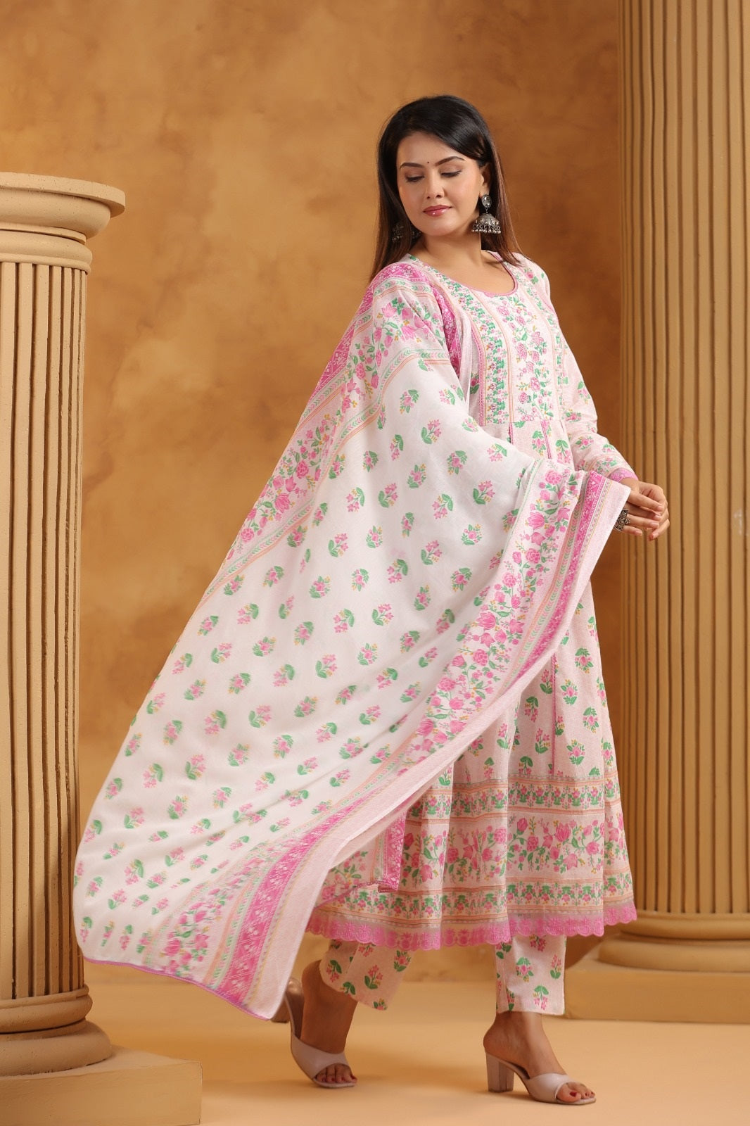 Israt Pink Cotton Anarkali Suit Set