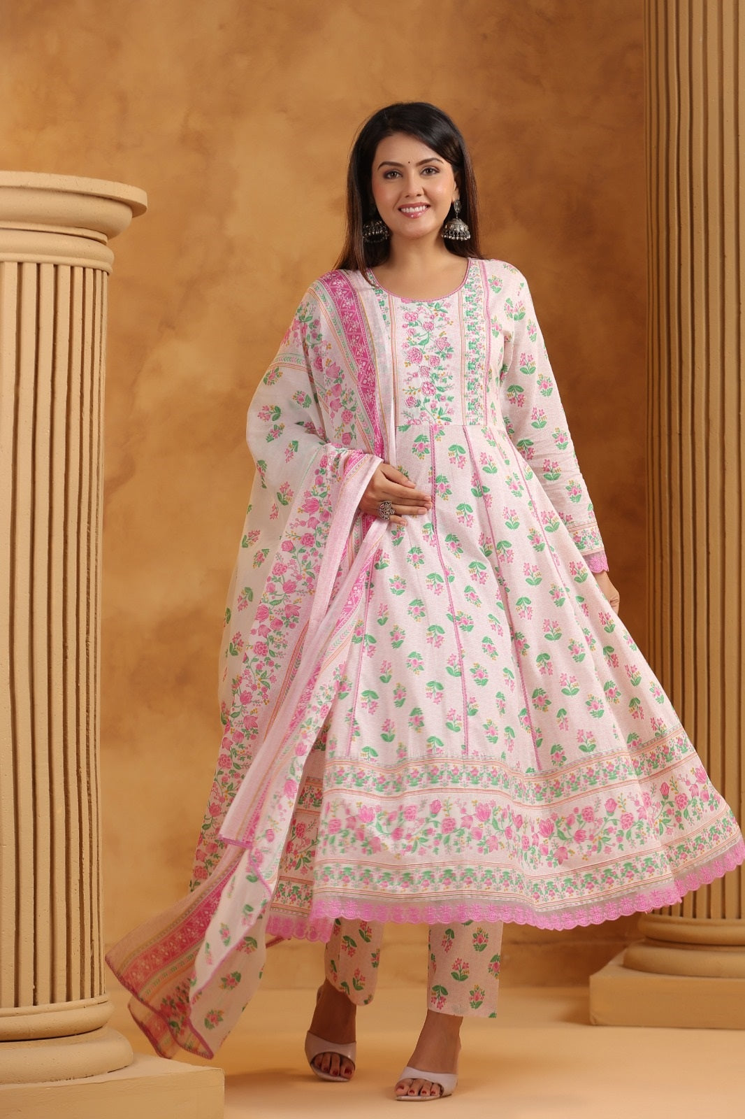 Israt Pink Cotton Anarkali Suit Set