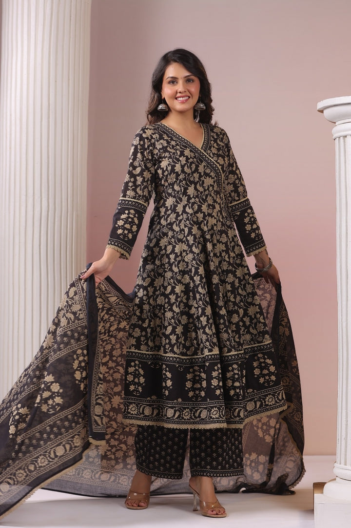 Aleeza Black Cotton Anarkali Suit Set