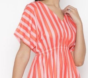 Decked Up Orange & White Striped Midi Dress