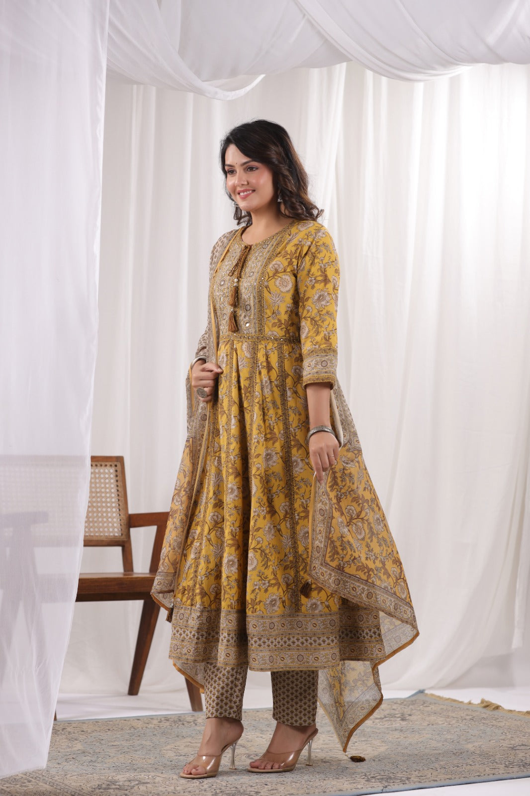 Noor Mustard Cotton Anarkali Set