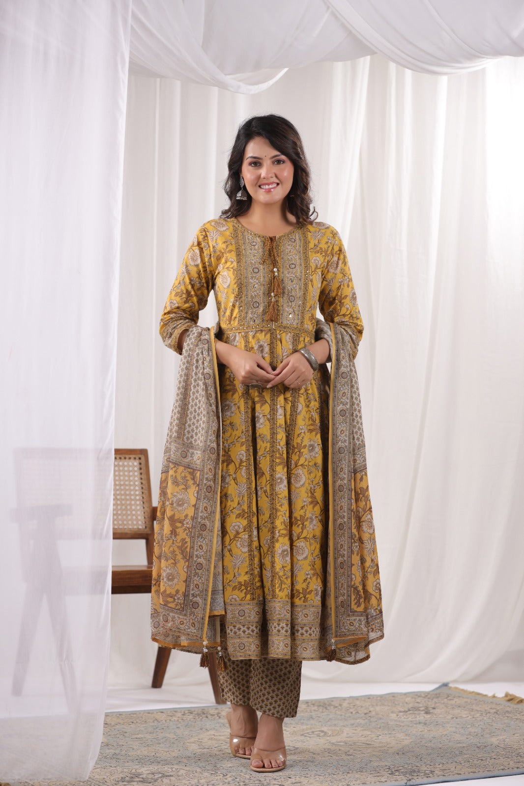 Noor Mustard Cotton Anarkali Set