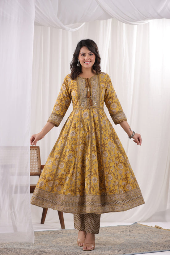 Noor Mustard Cotton Anarkali Set