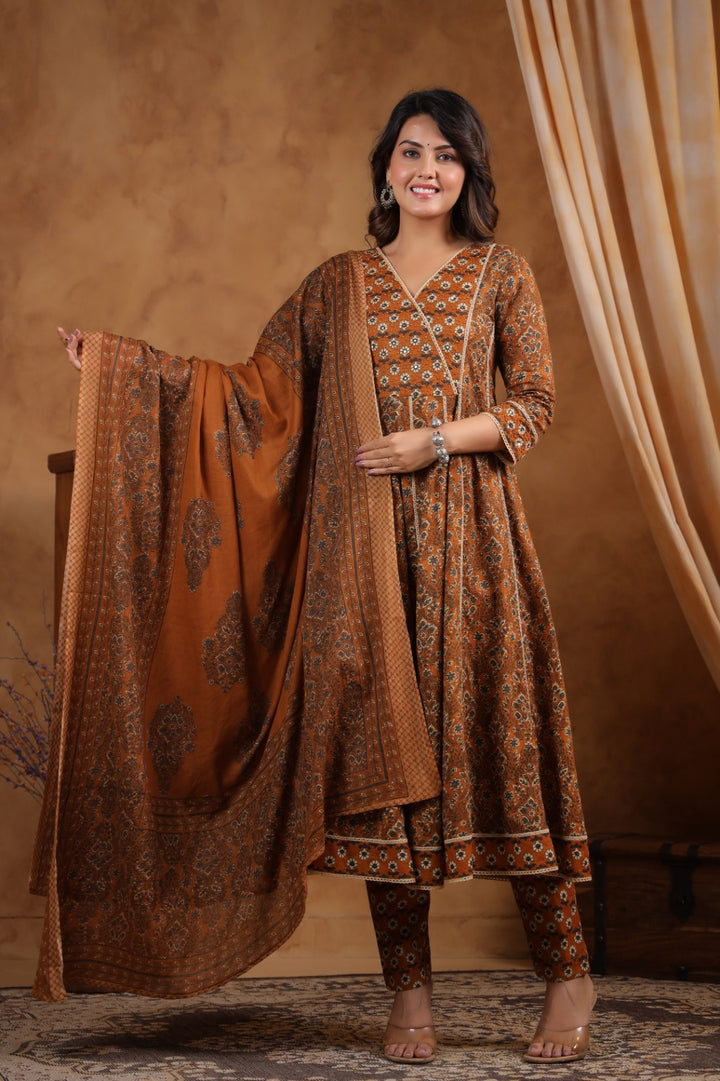 Mehreen Brown Cotton Anarkali Set