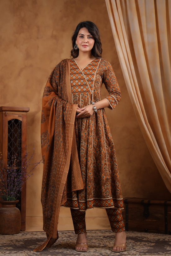 Mehreen Brown Cotton Anarkali Set