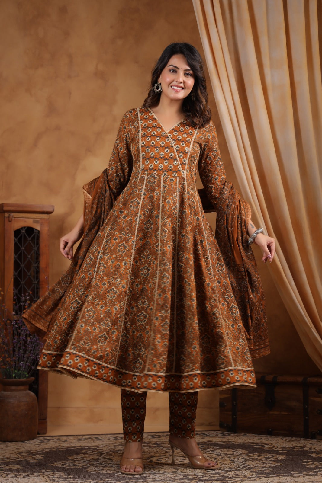 Mehreen Brown Cotton Anarkali Set