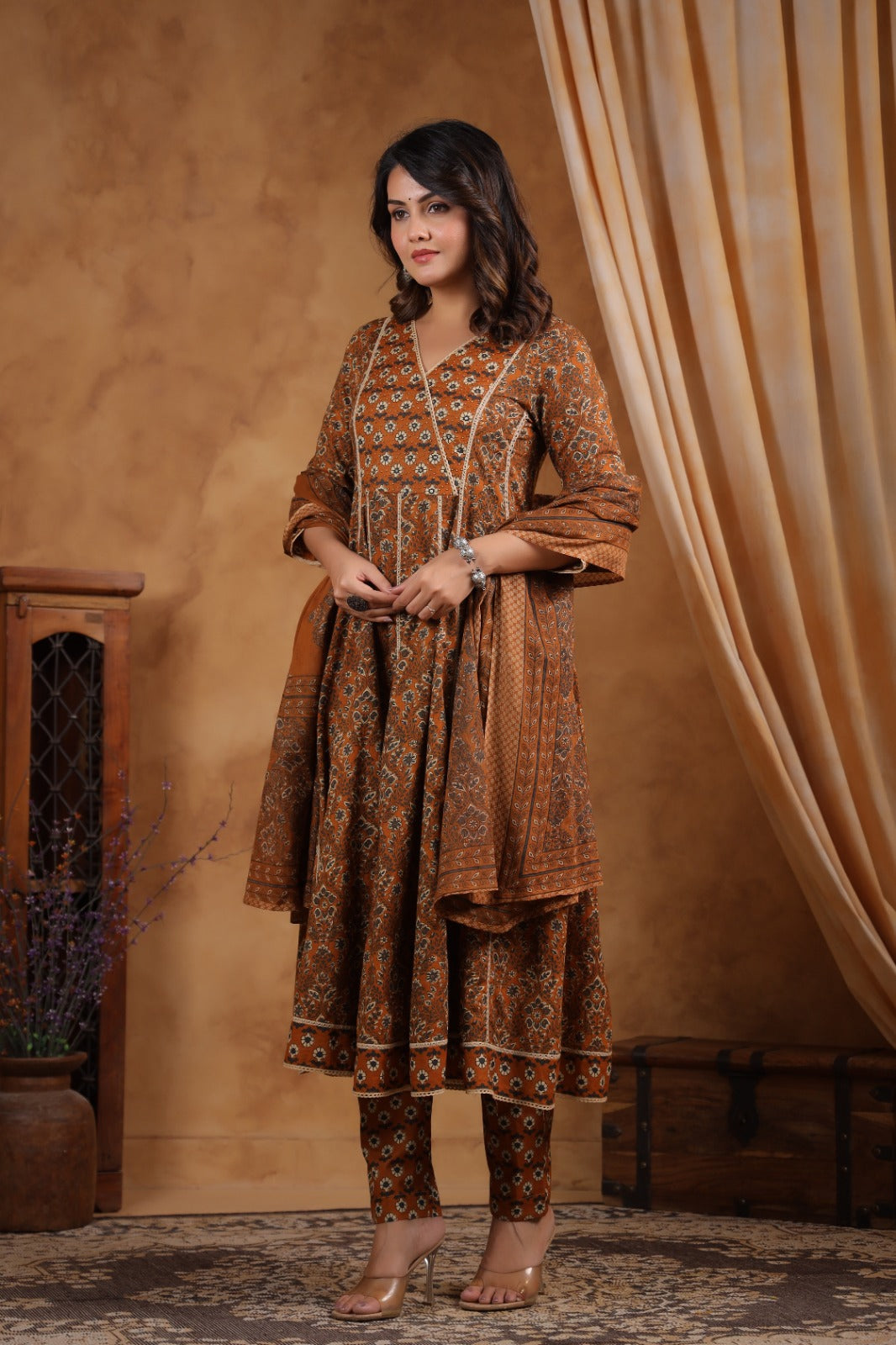 Mehreen Brown Cotton Anarkali Set