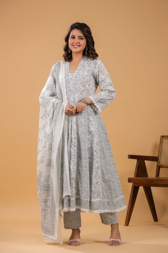 Sahiba Grey Cotton 3pcs Suit Set