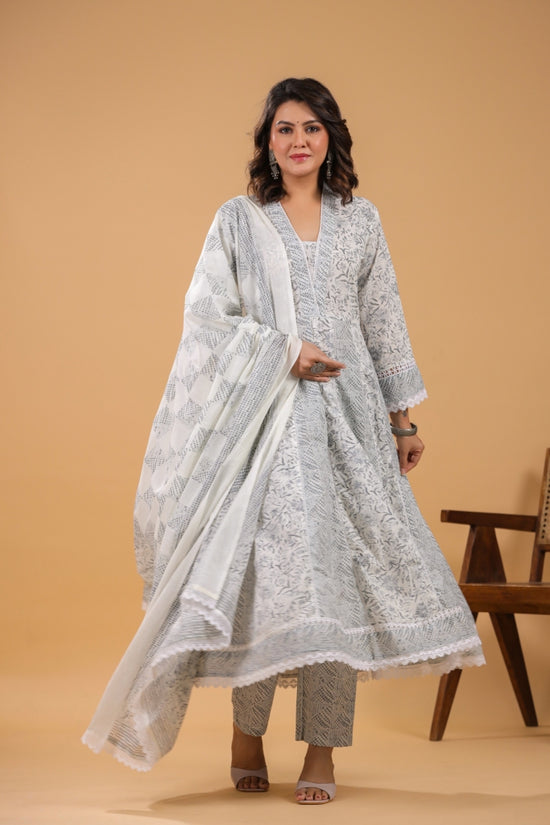 Sahiba Grey Cotton 3pcs Suit Set