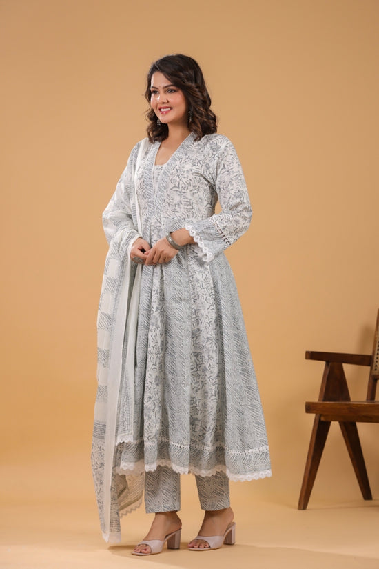 Sahiba Grey Cotton 3pcs Suit Set