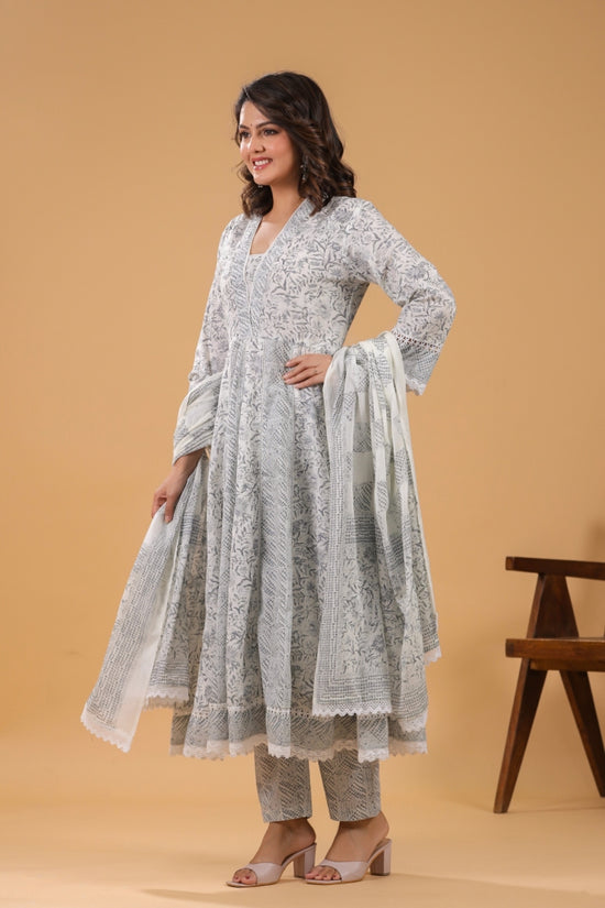 Sahiba Grey Cotton 3pcs Suit Set