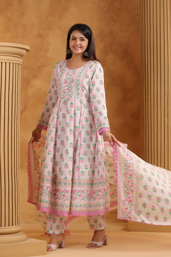 Israt Pink Cotton Anarkali Suit Set