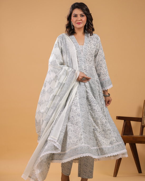 Sahiba Grey Cotton Anarkali Set