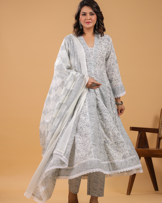 Sahiba Grey Cotton 3pcs Suit Set