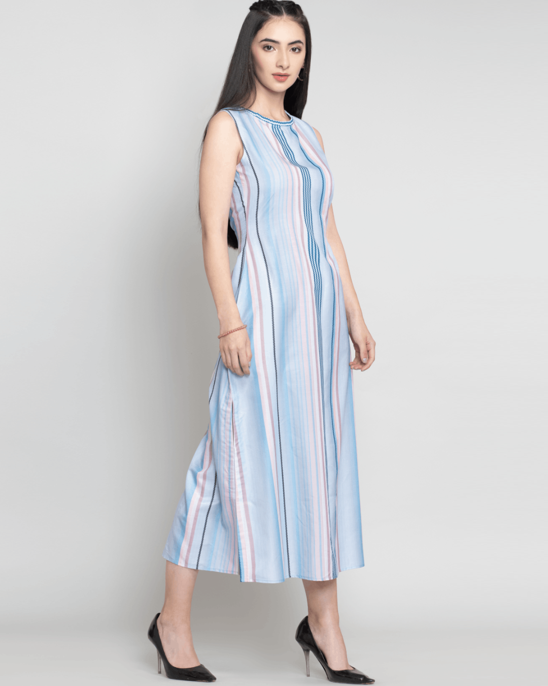 Blue Moss Striped Maxi Dress