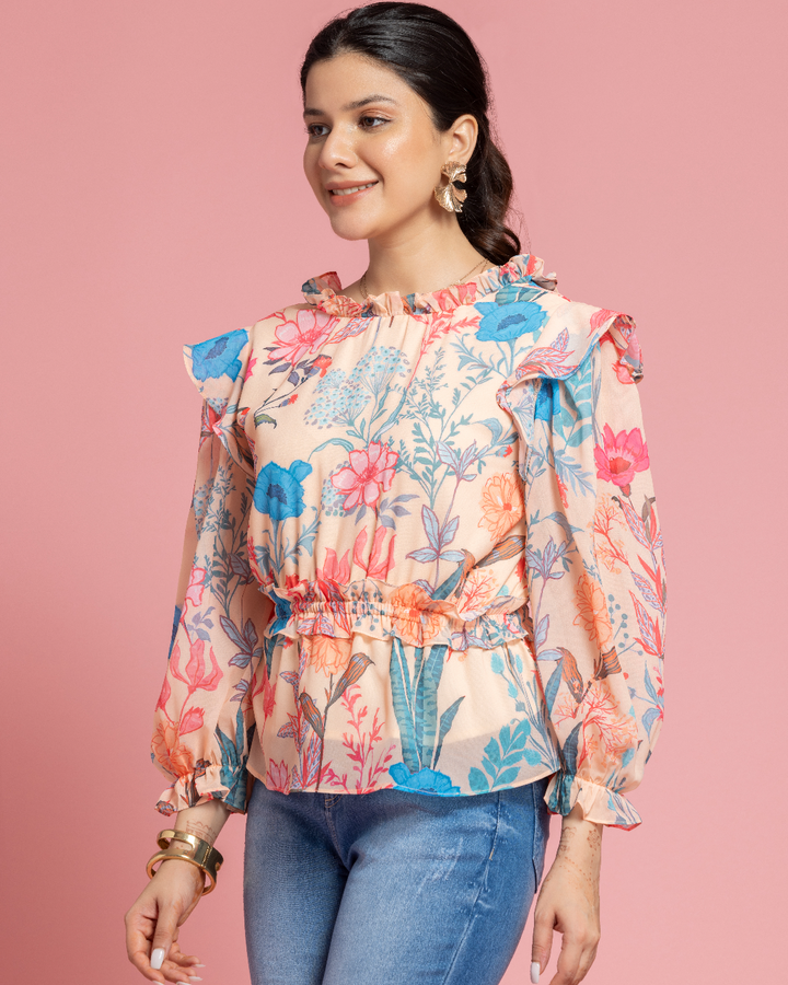 Ruffled Multicolored Peplum Top