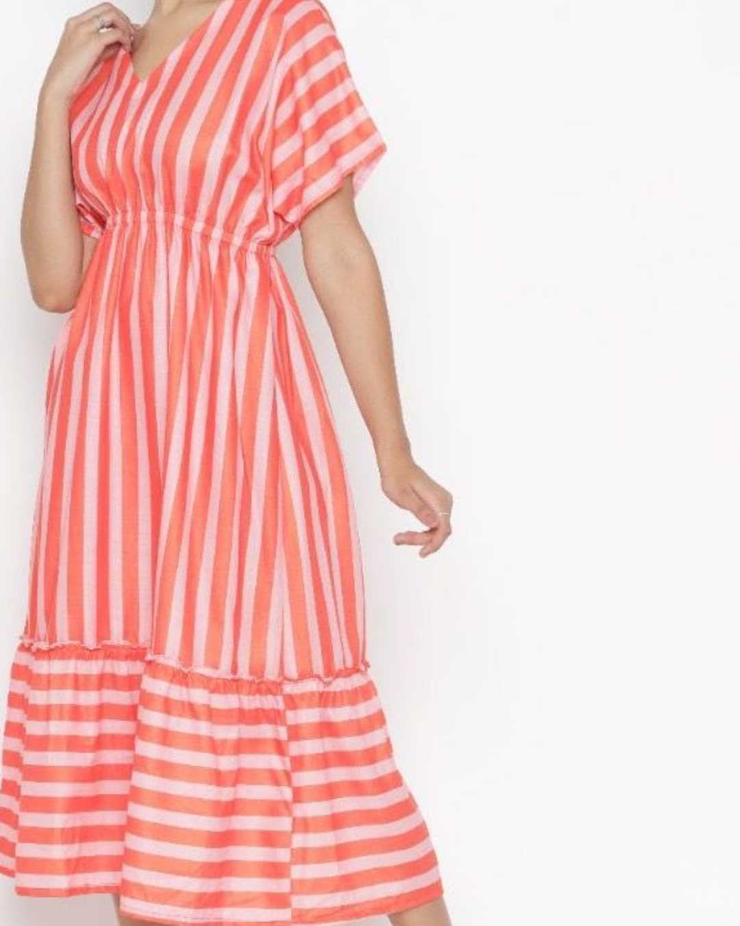 Decked Up Orange & White Striped Midi Dress