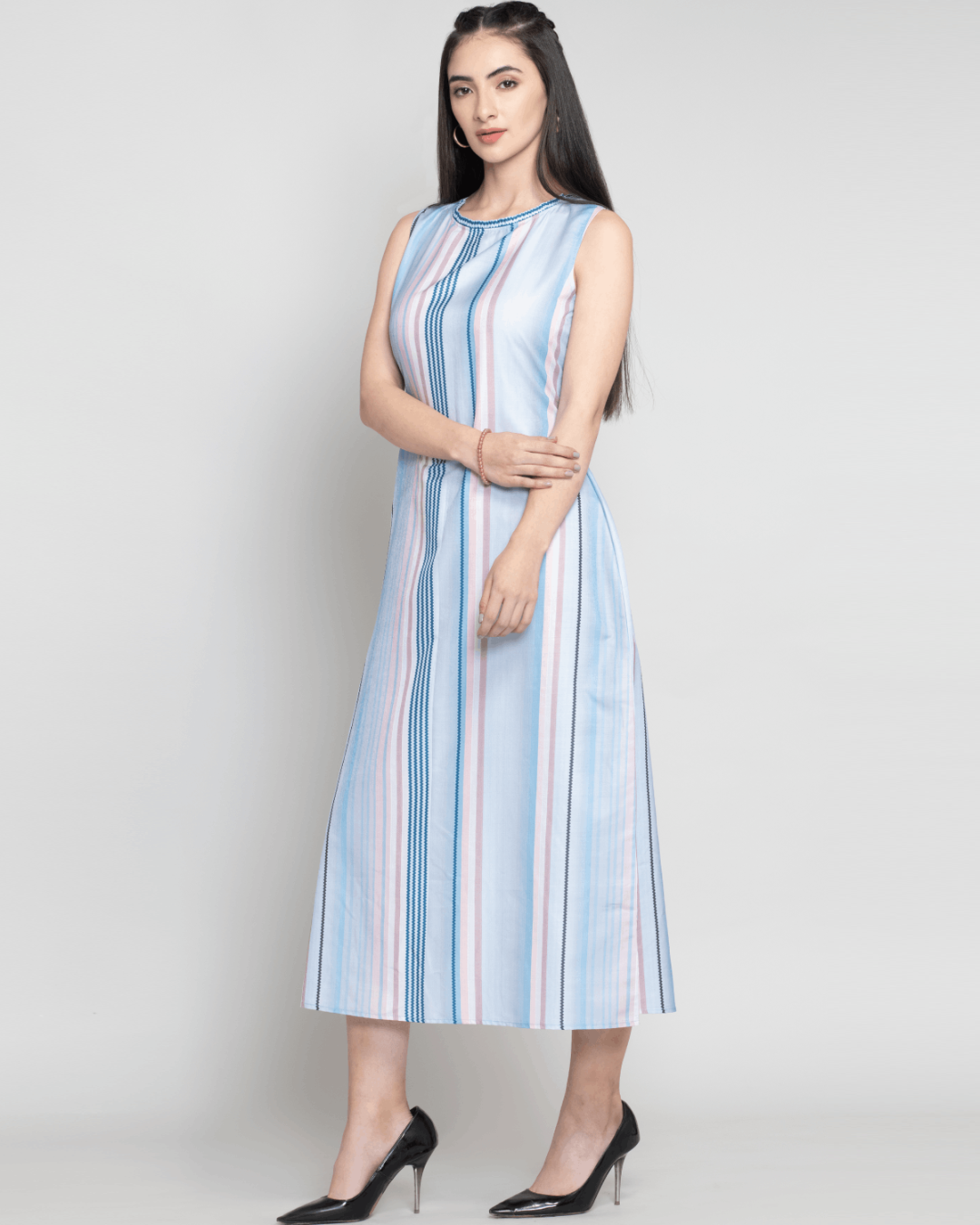 Blue Moss Striped Maxi Dress