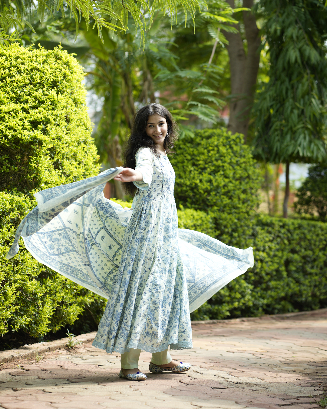 Malhar Blue Cotton Anarkali Set