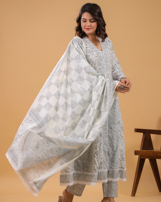 Sahiba Grey Cotton Anarkali Set