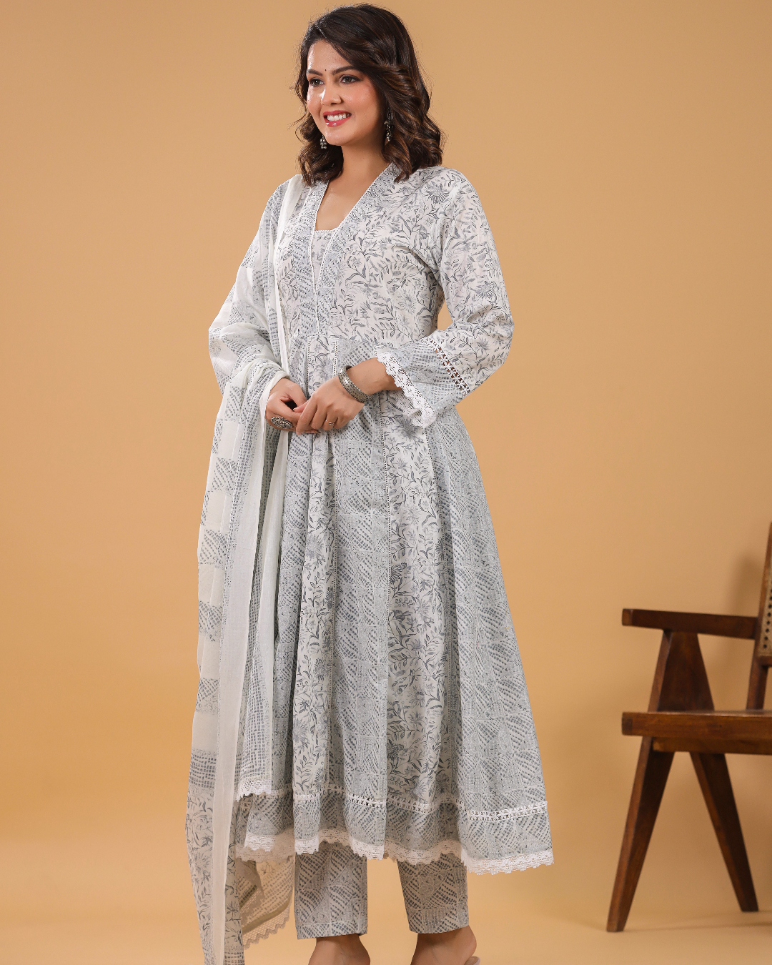 Sahiba Grey Cotton Anarkali Set