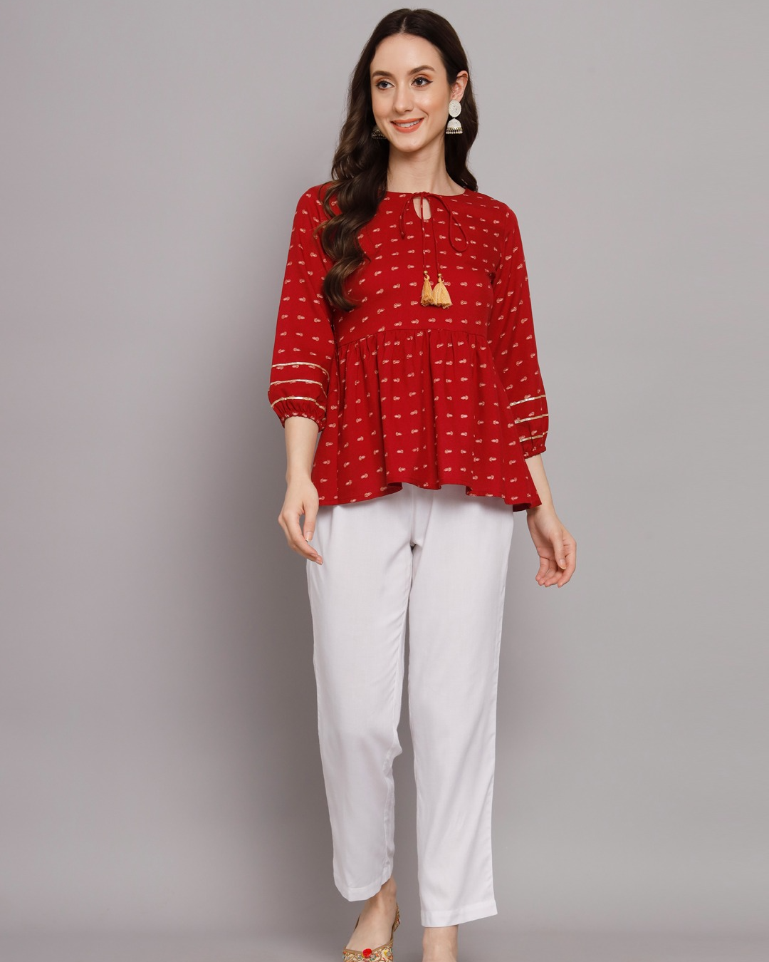Go Desi Maroon Casual Outing Top