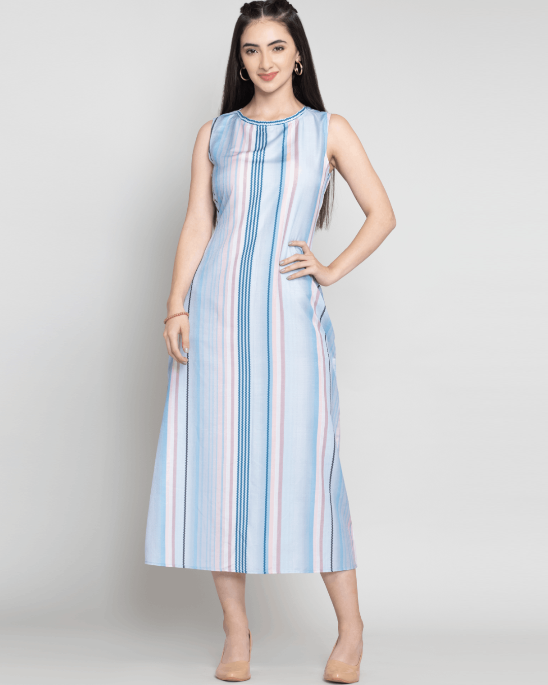 Blue Moss Striped Maxi Dress