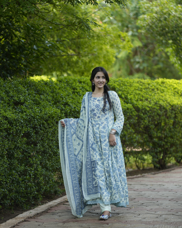 Malhar Blue Cotton Anarkali Set