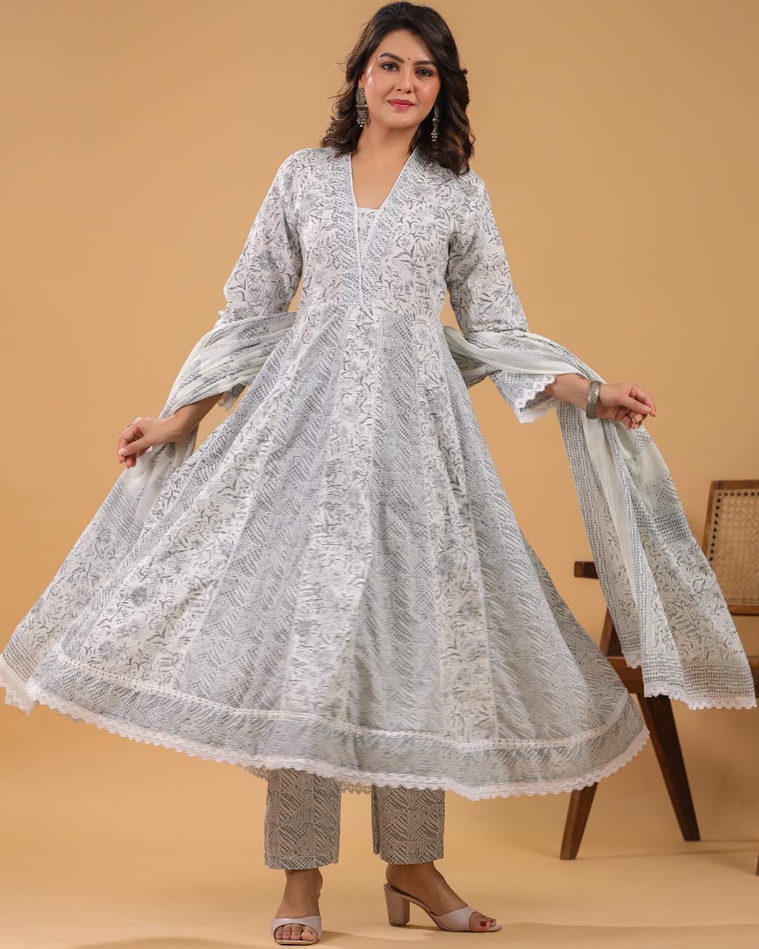 Sahiba Grey Cotton Anarkali Set