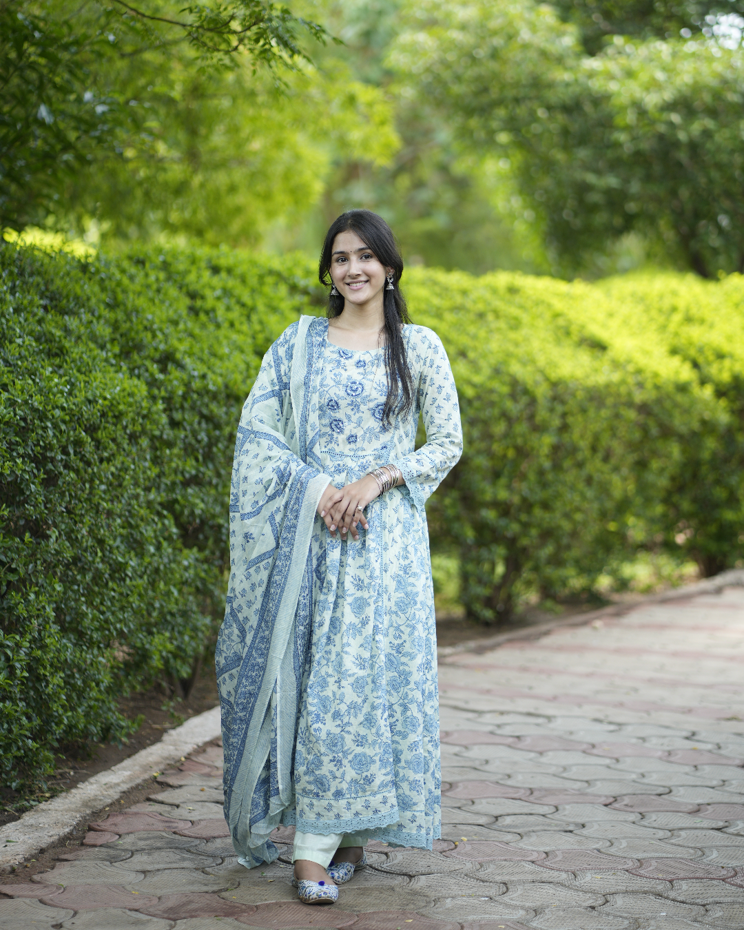 Malhar Blue Cotton Anarkali Set