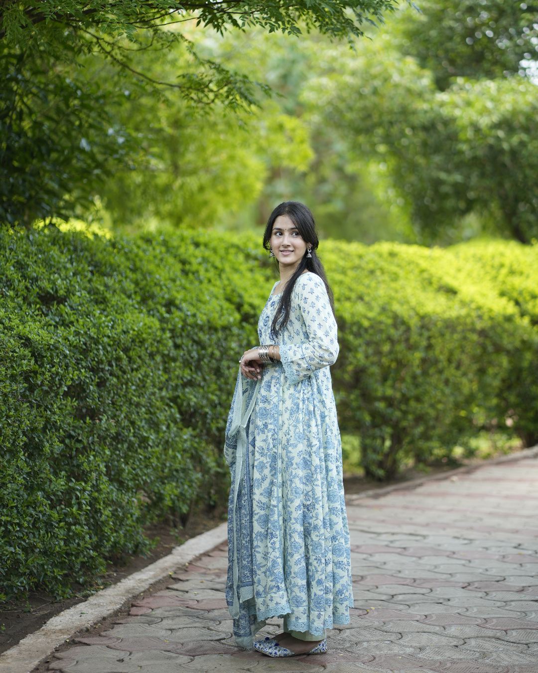 Malhar Blue Cotton Anarkali Set