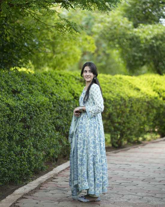 Malhar Blue Cotton Anarkali Set