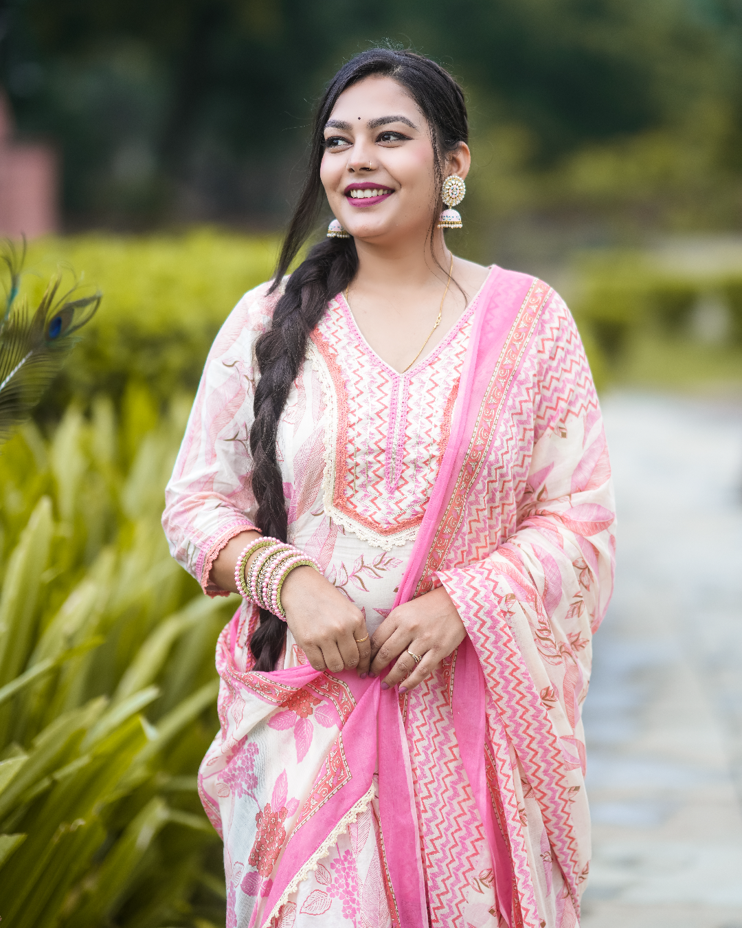 Jannat Pink Floral Cotton Anarkali Set