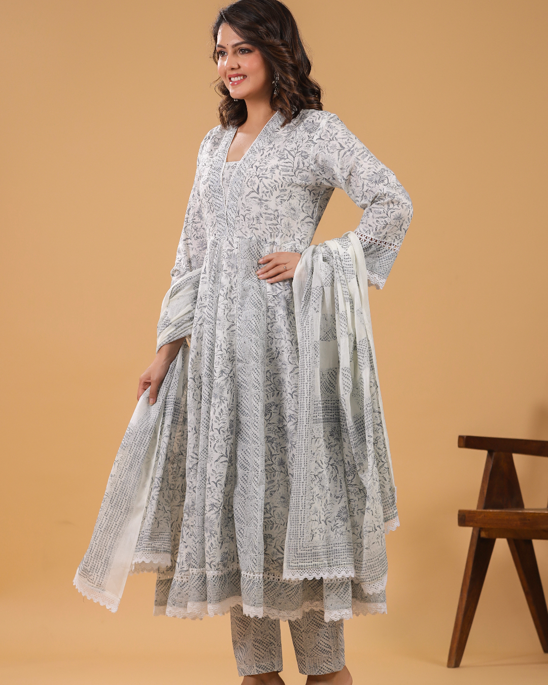 Sahiba Grey Cotton Anarkali Set