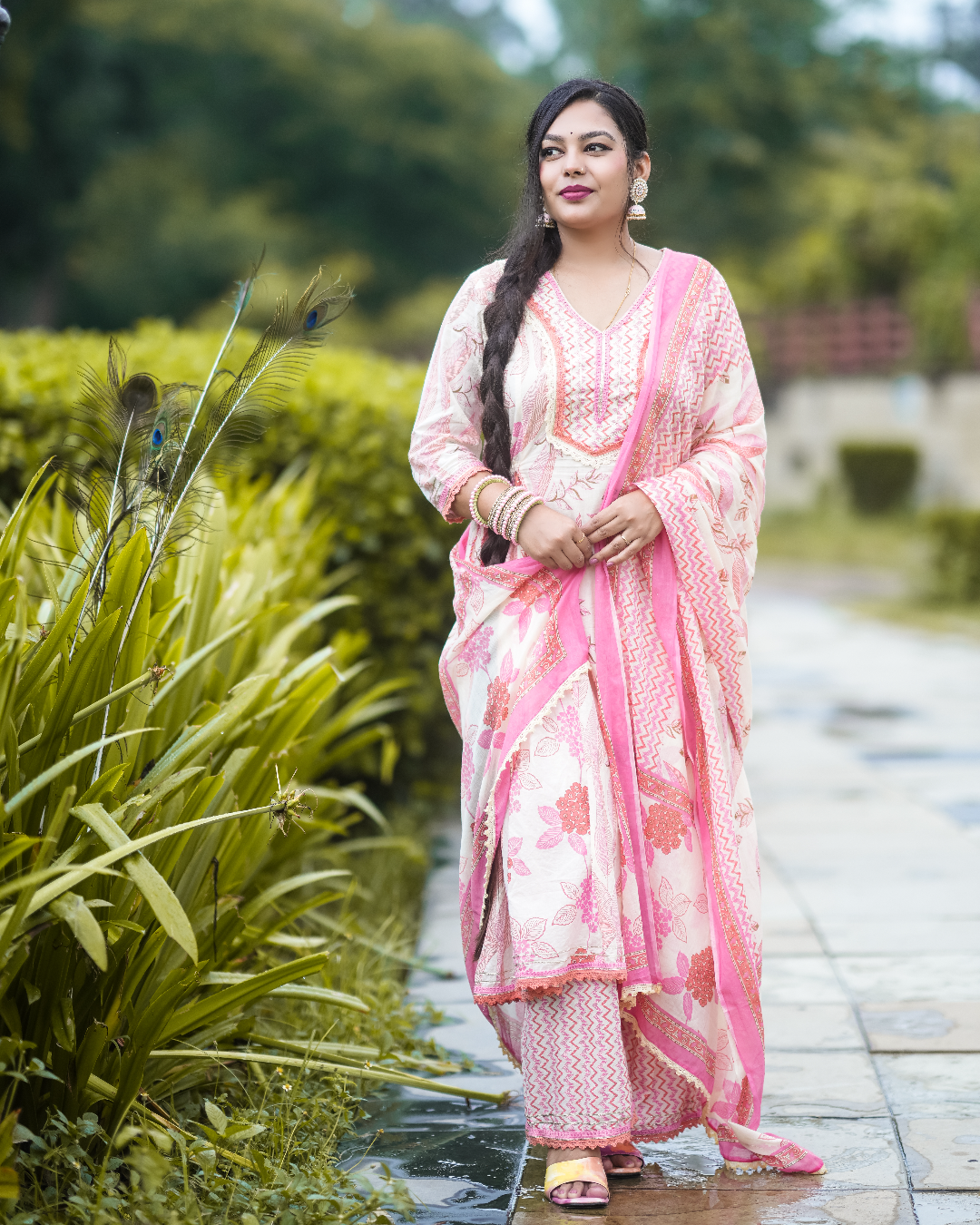 Jannat Pink Floral Cotton Anarkali Set