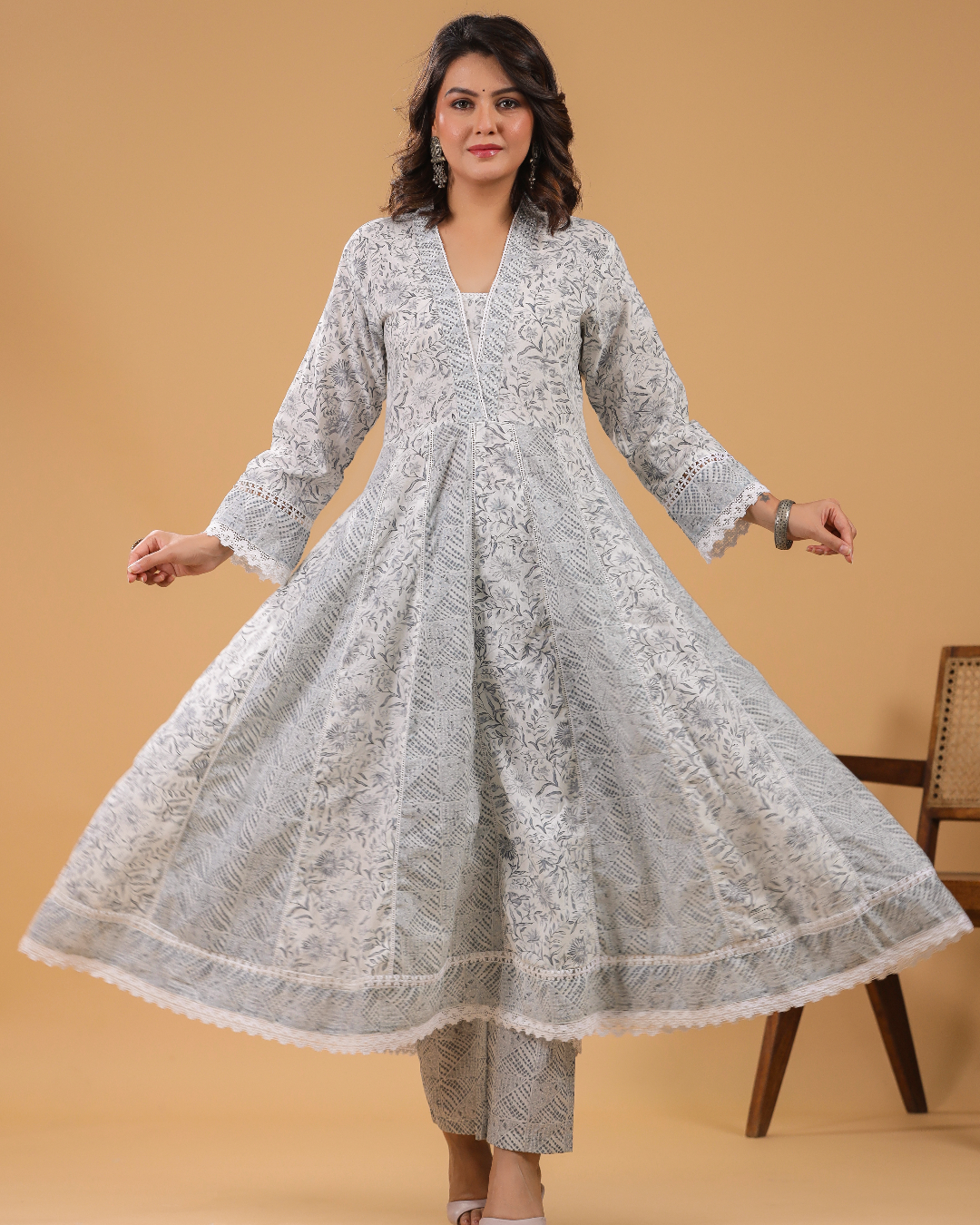 Sahiba Grey Cotton Anarkali Set