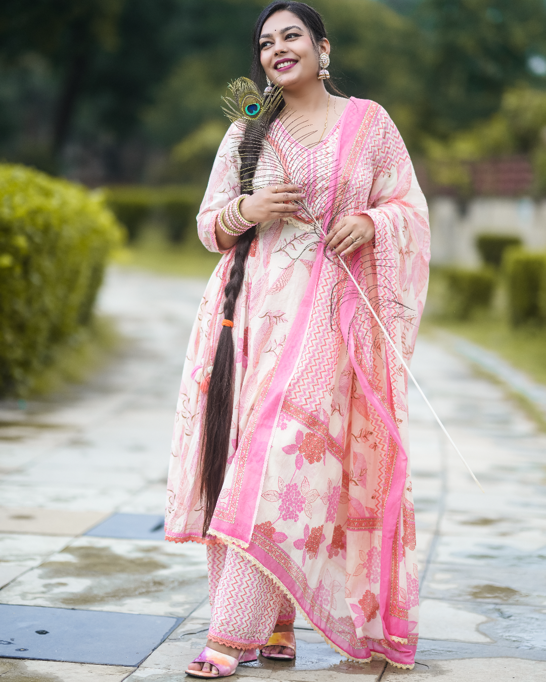 Jannat Pink Floral Cotton Anarkali Set