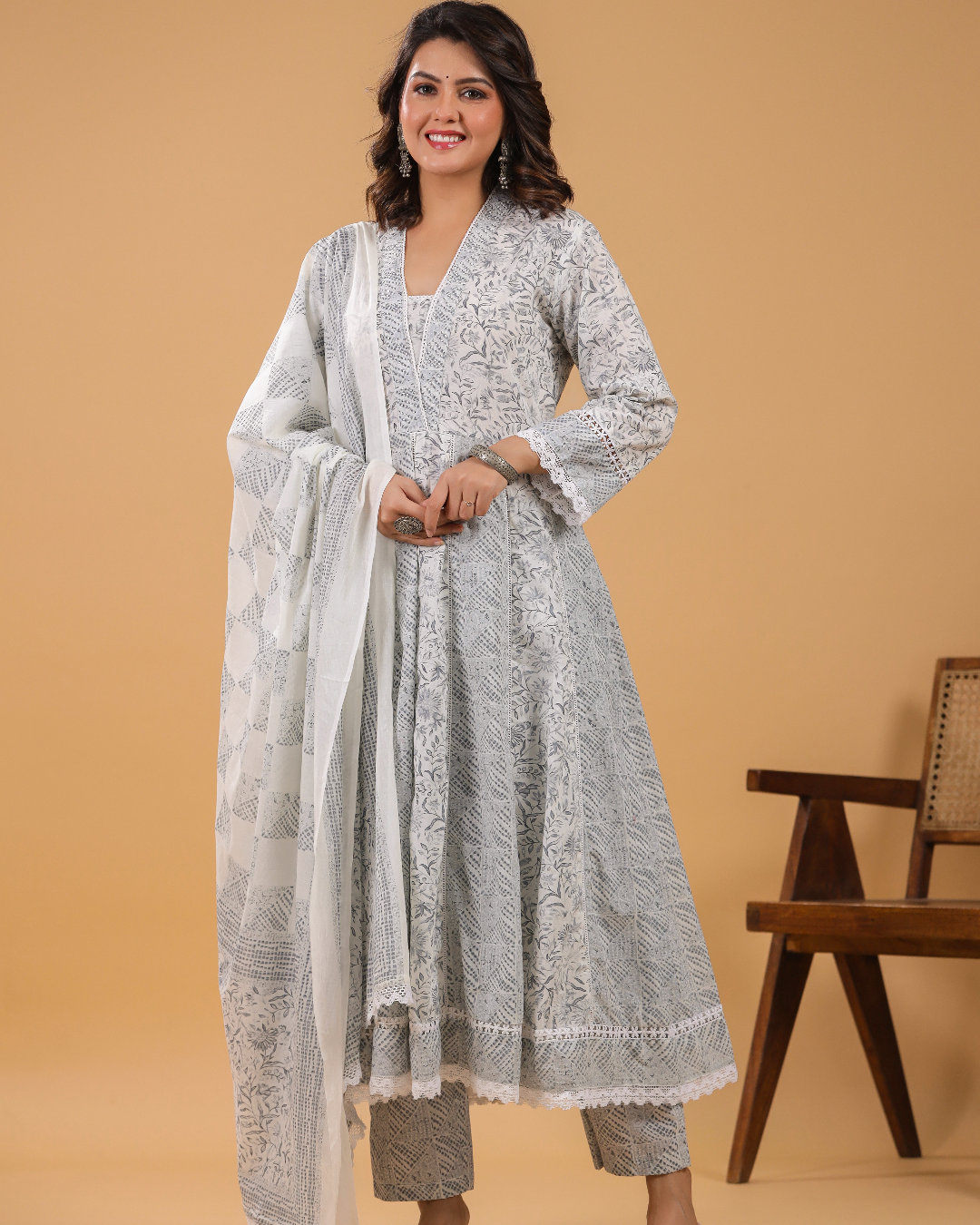 Sahiba Grey Cotton Anarkali Set