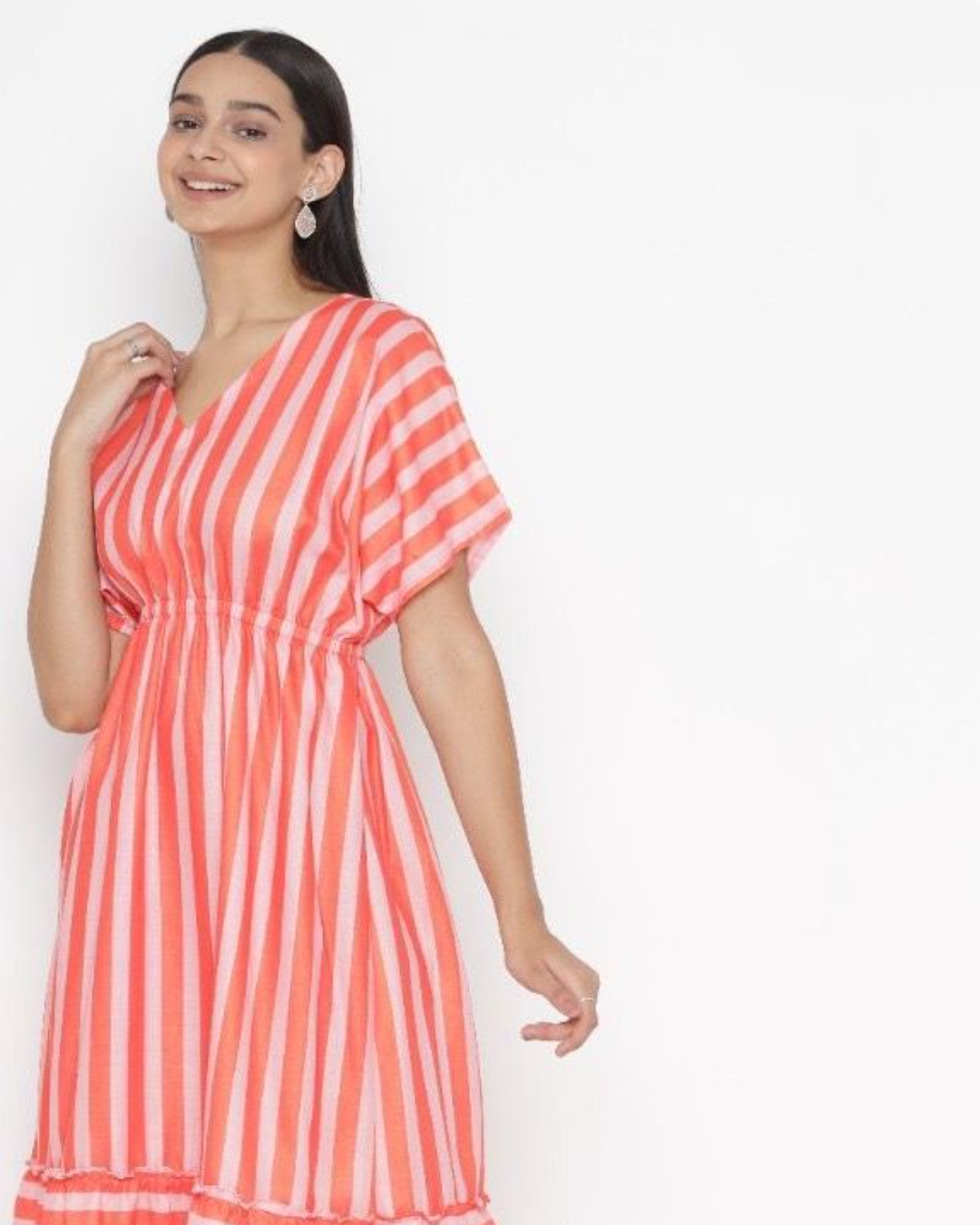 Decked Up Orange & White Striped Midi Dress