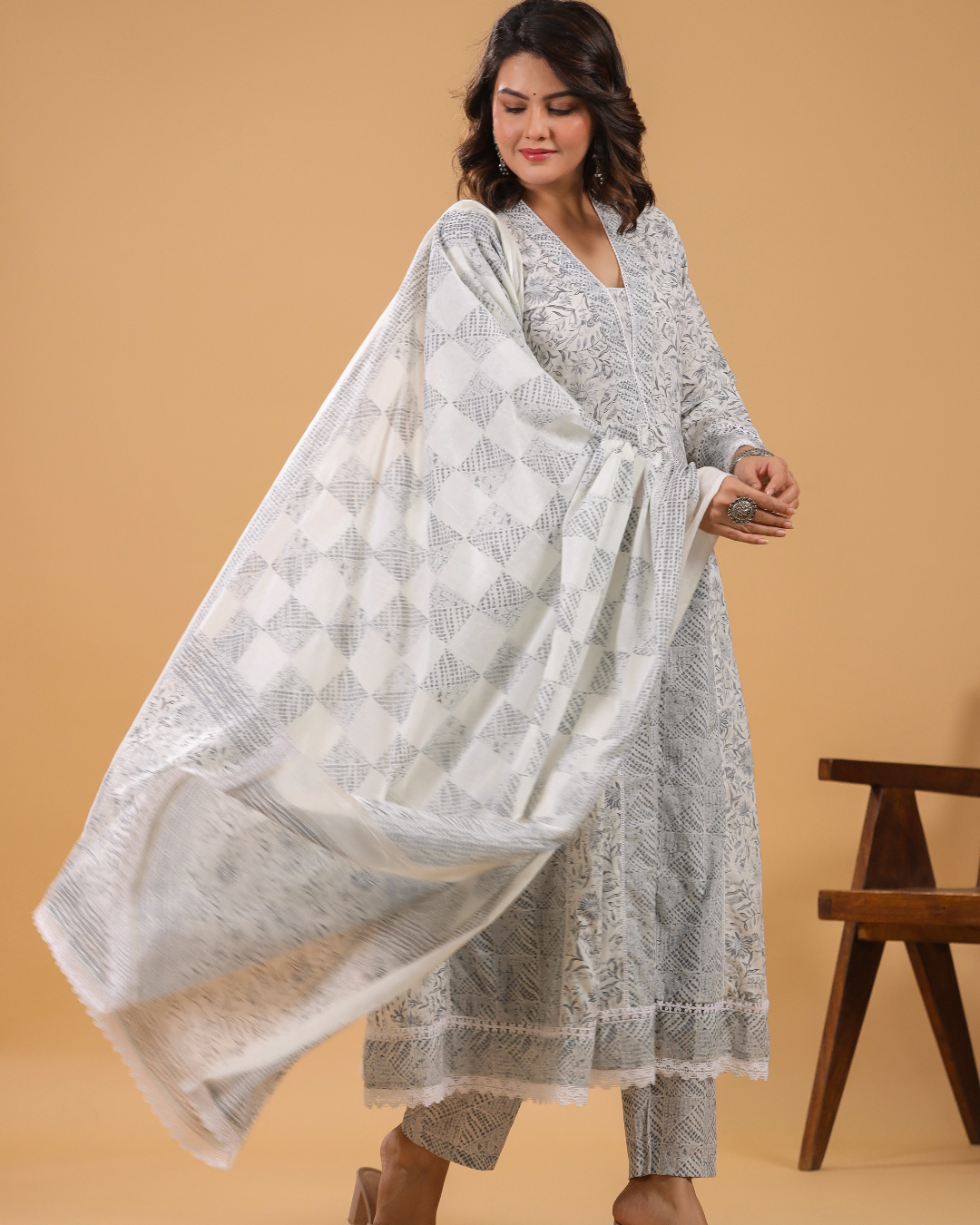 Sahiba Grey Cotton 3pcs Suit Set