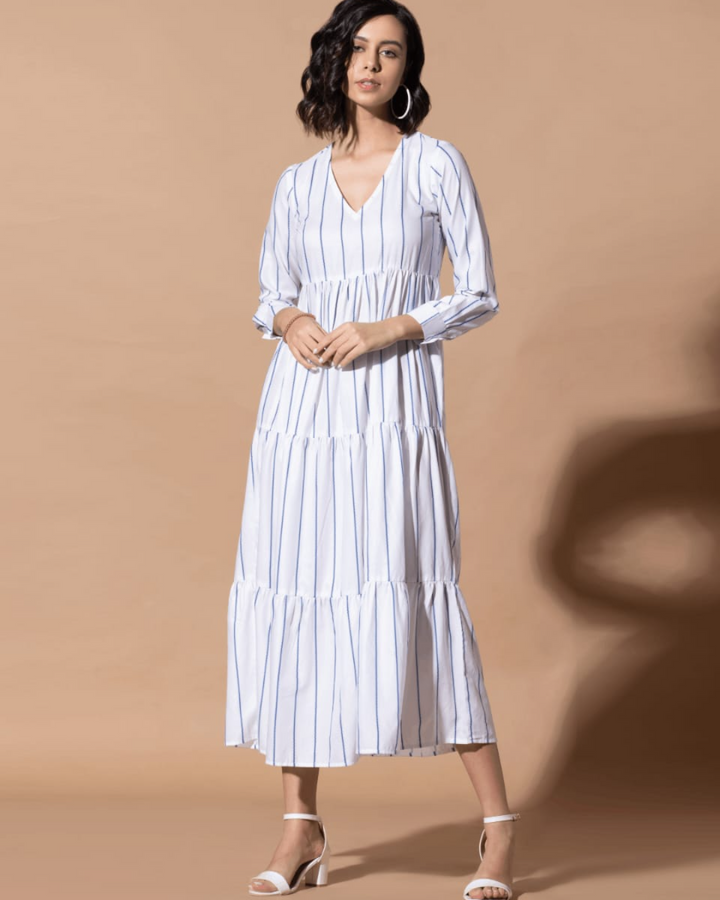 Ruffle Helm White Maxi Dress