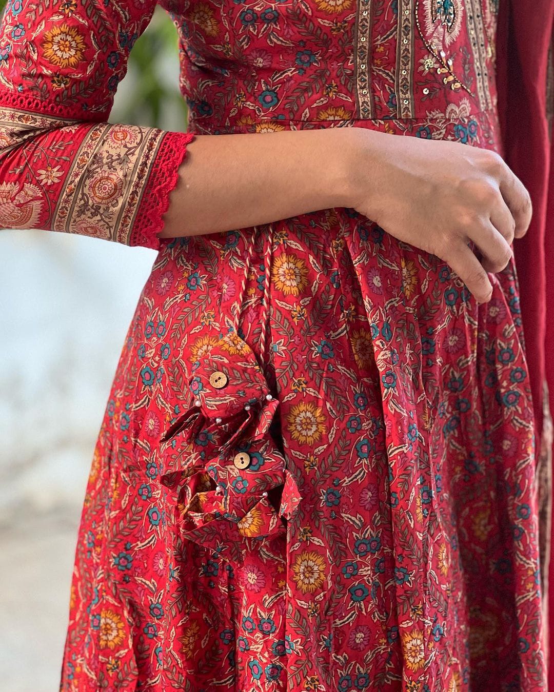 Khwaish Red Cotton Anarkali Set